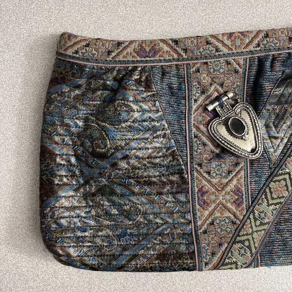 Lisandro Sarasola Tapestry Clutch Purse Blue Multi Lined Zip Tassle - Picture 7 of 10